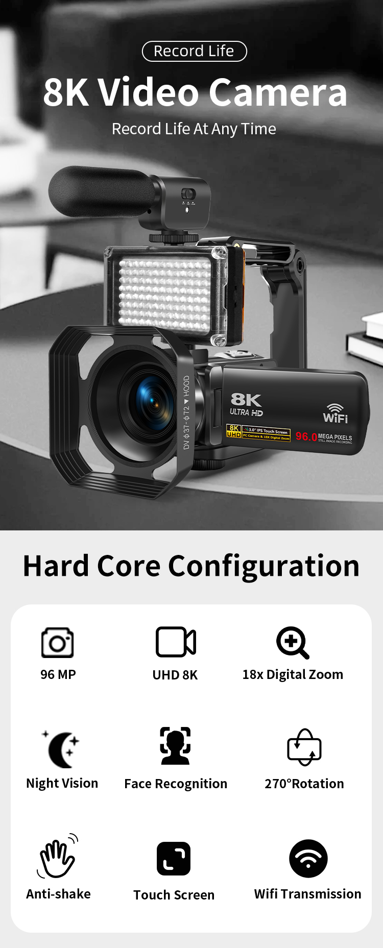 Newest Hot Sale Good Quality 8K 96MP Professional Video Camera with 18X Zoom Anti-Shake WiFi Ideal for Vloggers Photographers