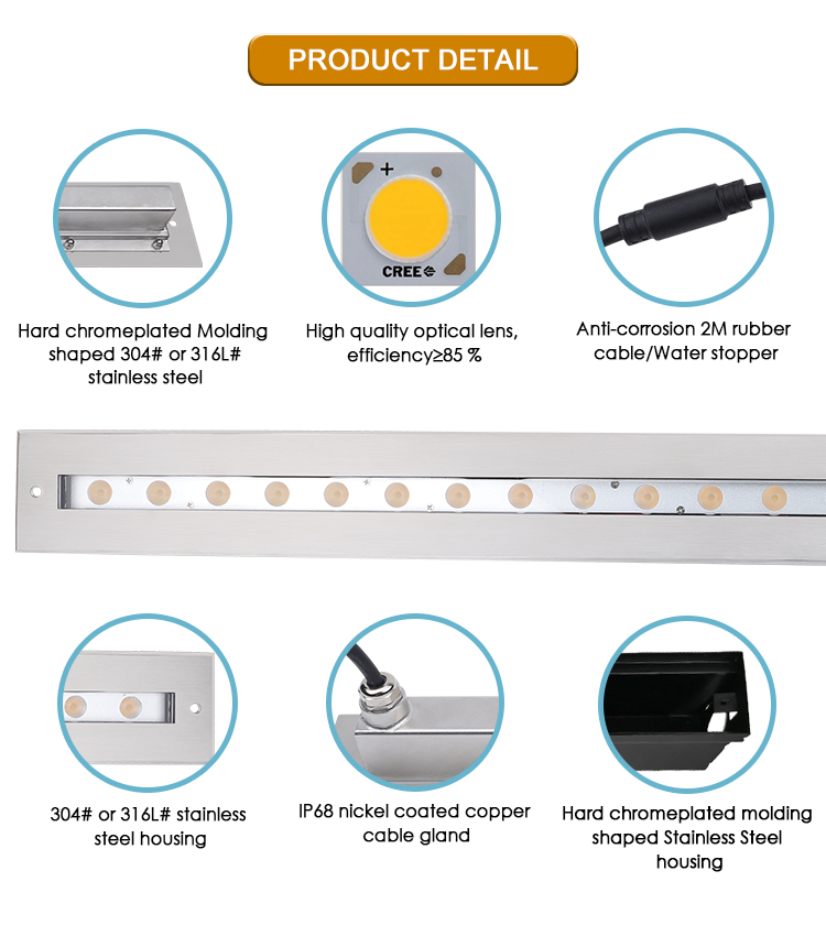 Линейный светофор IP68 наружной водонепроницаемой нержавеющей стали DMX512 RGB+3000k Подводный свет