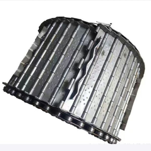 Metal High Carbon Steel  Hinged Scrap Chip Chain Plate Slat Mesh Conveyor Belt for CNC Machine