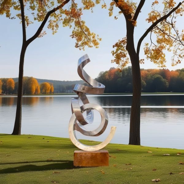 Mirror Polished Stainless Steel Abstract Ribbon Sculpture Large Modern Art Installation