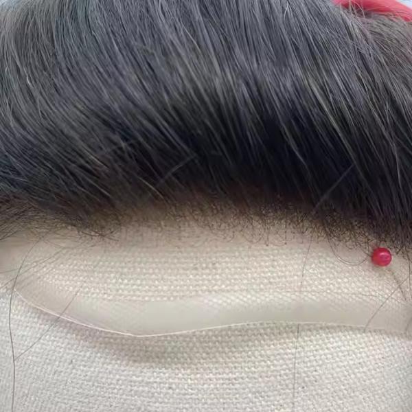 Mens Toupee French Lace Front Hairpieces Poly Skin PU HumanHair Systems for Men