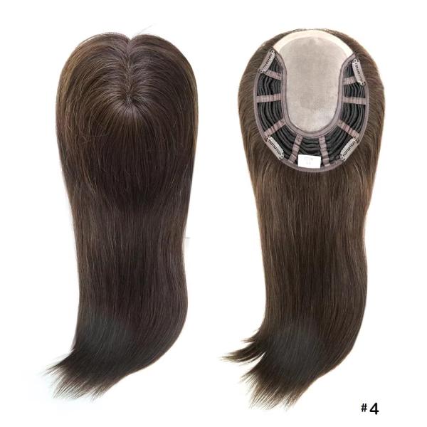 100% European Virgin Hair women Mono hair topper natural color double drawn full end full coverage mono wefted Topper