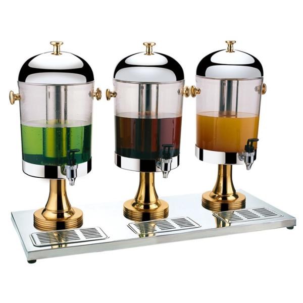 Chrome or gold plating stainless steel juice dispenser for three tank