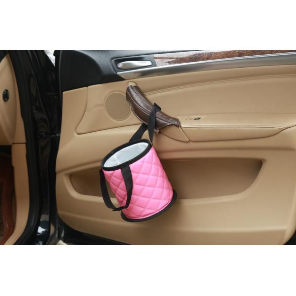 Custom Logo Car Accessories Trash Bin , PU Leather Waste Bin 15 * 15 * 17CM