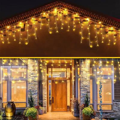 200pcs LED Solar Icicle String Lights Extendable Christmas Curtain String Lights