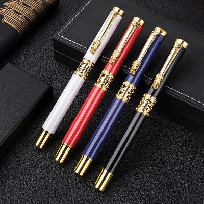 Chinese Style Metal Business Stationery Set Hollow Out Dragon Head Roller Ball Pen