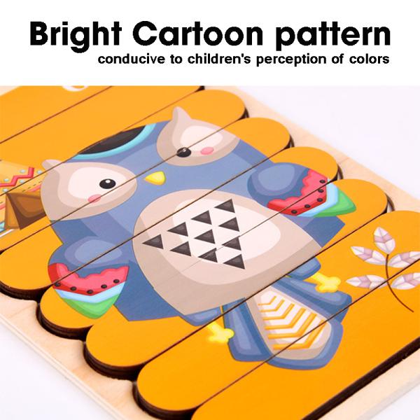 Double Sided Strip 3D Puzzles Baby Toy Wooden Montessori Materials Educational Toys For Children Large Bricks Kids Learn