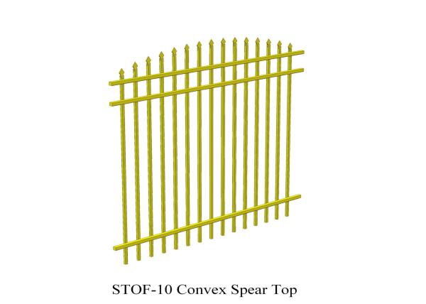 Convex Spear Top Crimped Steel Garrison Fencing 40mm x 40mm x 3 rails Tubular Steel Fence powder coated 80 microns