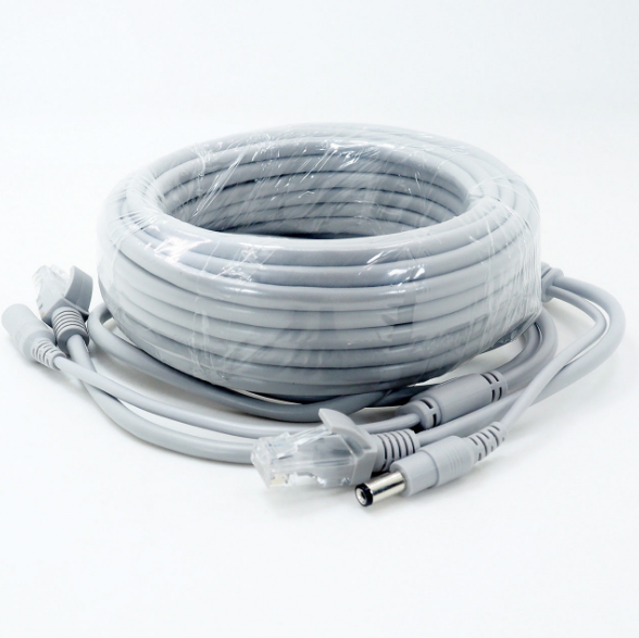 Two-in-One Cable for CCTV Extension Ethernet RJ45 and DC 12V Power NVR in Grey Color
