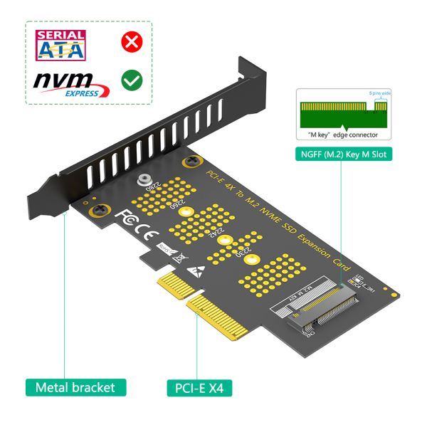 M.2 NVMe SSD to PCIe X4 Adapter Card with High Speed Data Transmission and PCIE 3.0 X4 Support for 2230-2280 Size SSDs