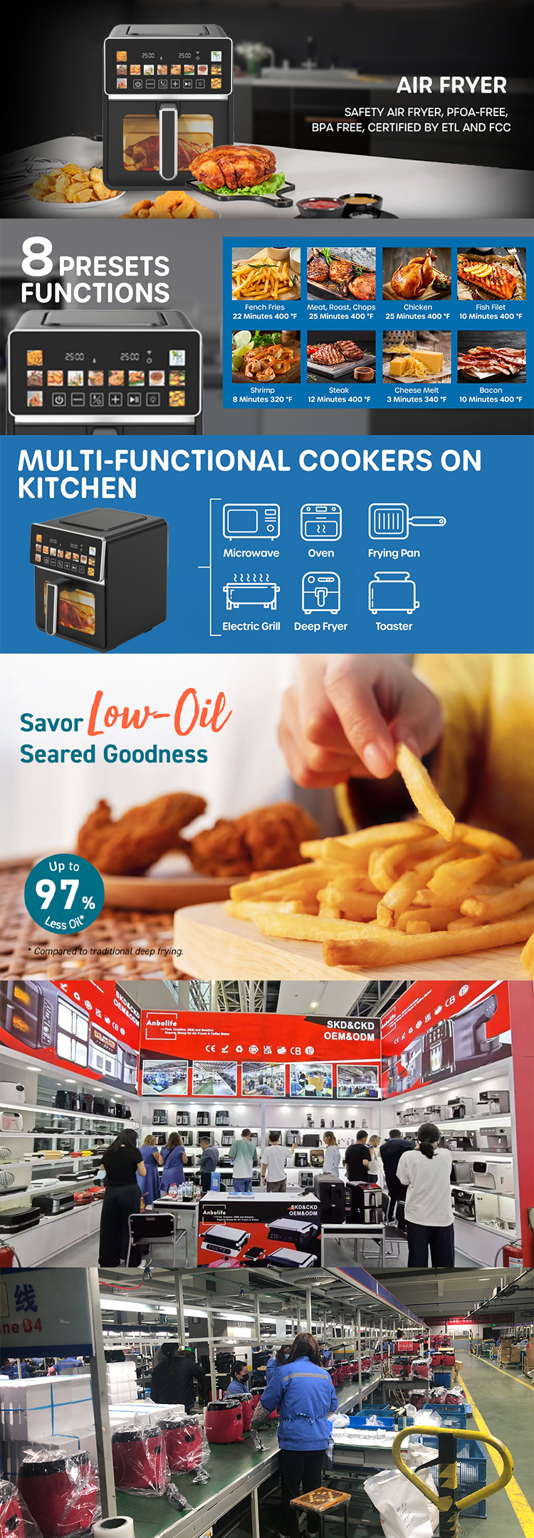 6L Modern Air Fryer 1400W Touch Screen Display Non Stick 80-200°C