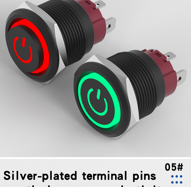 19mm Metal Push Button Switch 15A High Current Self-Locking 1NO Contact Alumina Black Shell IP65 LED Compact Design Control