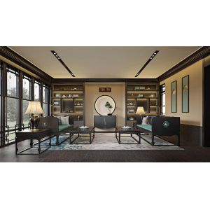 OEM/ODM CUSTOM NEW CHINESE STYLE TEA TABLE AND CHAIRS SET SOLID WOOD FURNITURE FOR CLUBHOUSE & OFFICE TEA ROOM