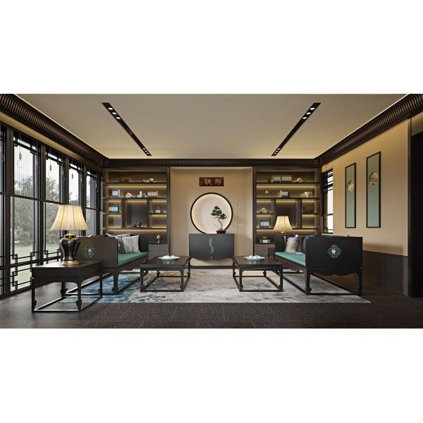 OEM/ODM CUSTOM NEW CHINESE STYLE TEA TABLE AND CHAIRS SET SOLID WOOD FURNITURE FOR CLUBHOUSE & OFFICE TEA ROOM