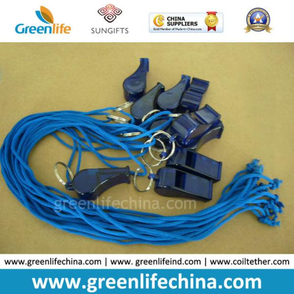 Cheap Plastic Whistle with Cord for Promotion Blue Transparent Whistle and Blue Combo