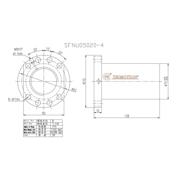 Écrou à vis à billes SFNU05020 TBI authentique pour machines lourdes