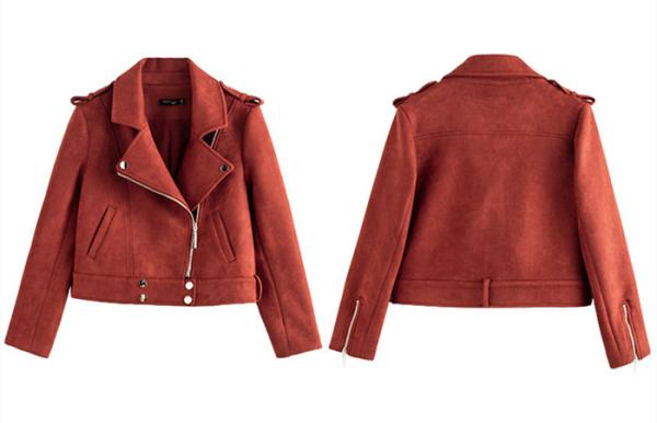 Polyester Shell Red Suede Faux Leather Jacket Ladies Womens Casual Wear
