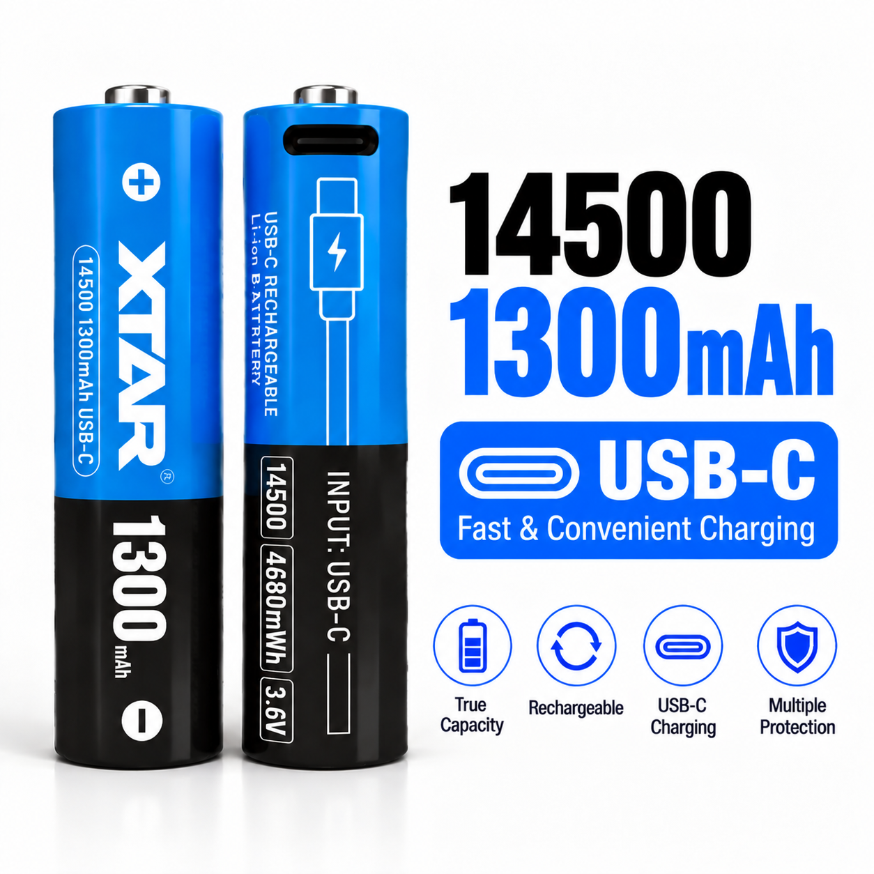 1300mAh USB C Battery with USB-C Direct Charging and 500+ Recharge Cycles for