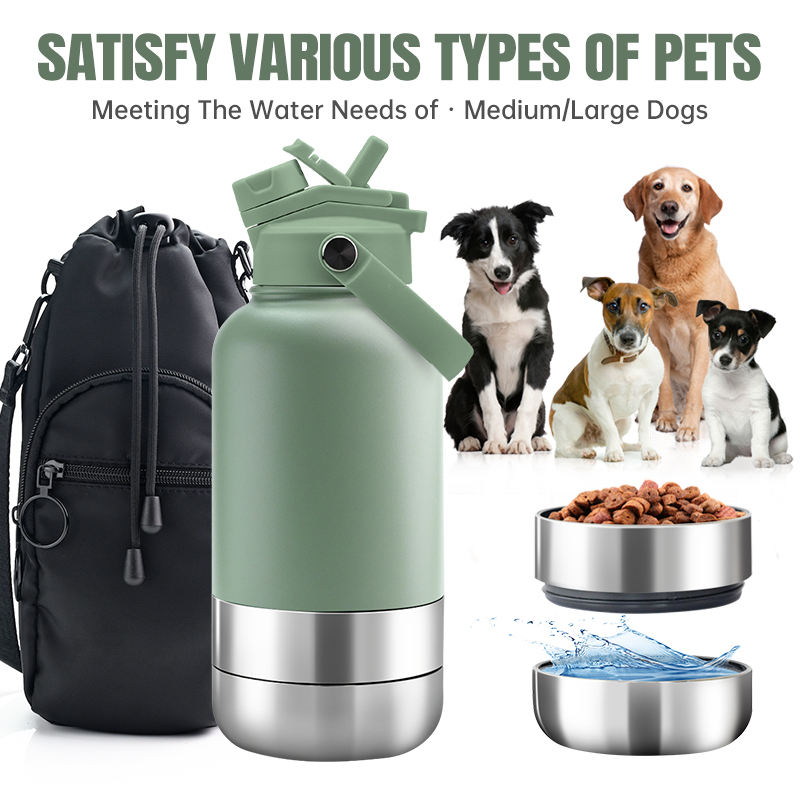 3-in-1 Insulated Pet Water Bottle – Portable Dog Travel Water Bottle with Detachable Food & Water Bowls