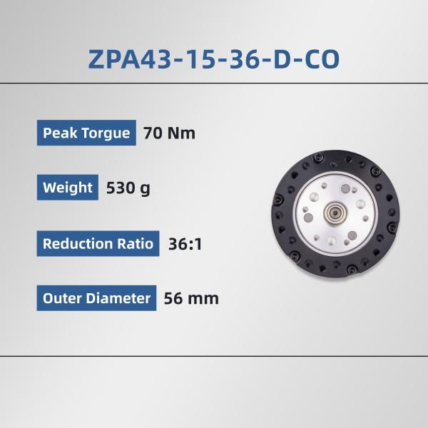 ZBDynamiX ZPA43-15-36-D-CO Integrated Planetary Joint Actuator | 70 Nm Peak Torque, 36:1 Ratio, OD56 mm