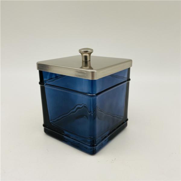 Vintage Ocean Blue Glass Bathroom Accessories Square Shape With Metal Parts