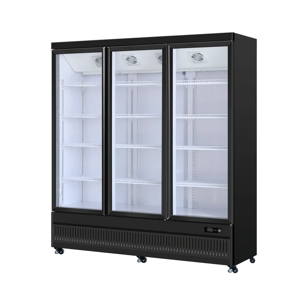 Commercial Double Door Refrigerator Beer Beverage Glass Upright Refrigerated Display Showcase