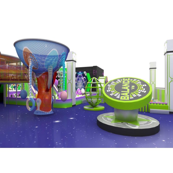 Space Themed Soft Play Trampoline Park Purple Green Sci Fi Indoor for Commercial