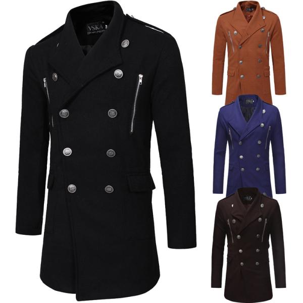 Oversized Mens Long Bomber Jacket , Adjustable Belt Long Double Breasted Trench Coat