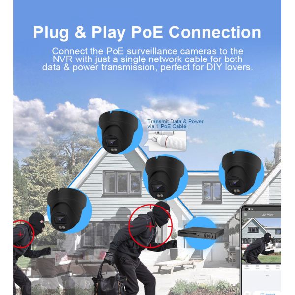 Smart Home 8 Channel IP66 POE Surveillance Camera System with 4K 8MP CCTV Security Network Camera