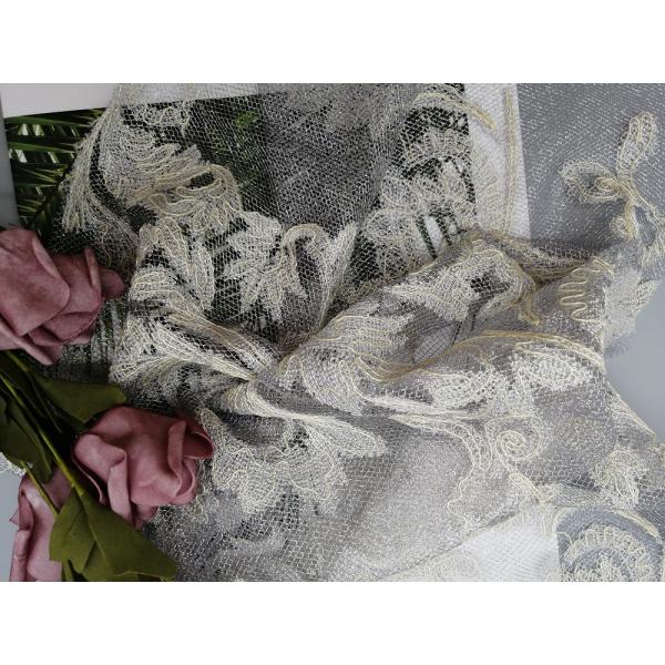 Tulle Lurex Mesh Fabric Ivory Lace Fabric metálico para el vestido de boda