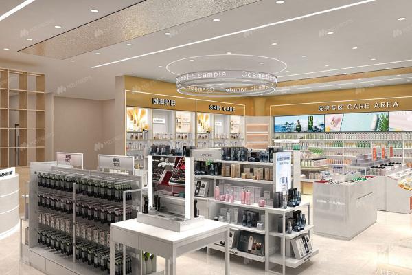 Customized Makeup Shop Interior Design White & Gold Retail Display Rack for Fashion-forward Shop Design and Cosmetic Store Display