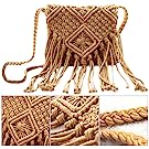 Straw Tote Bag for Women Handwoven Cotton Straw Shoulder Bag Crochet Tassel Beach Bohemian Purse for Women