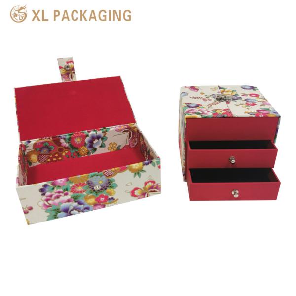 Premium Velvet Lined Magnetic Drawer Gift Box with Japanese Floral Fabric for Customized Jewelry Storage