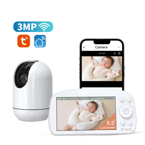360 Degree Rotation Video Baby Monitor With App Cry Detecting Wifi 2.4Ghz Baby Monitor