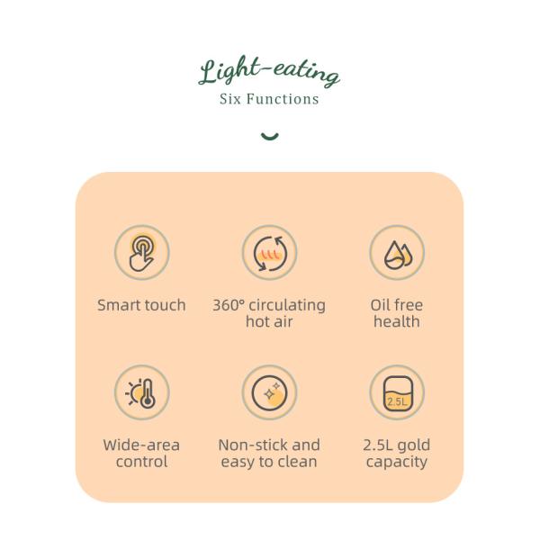 800W 2.5L Smart Home Air Fryer 2.6qt Round Multifunctional