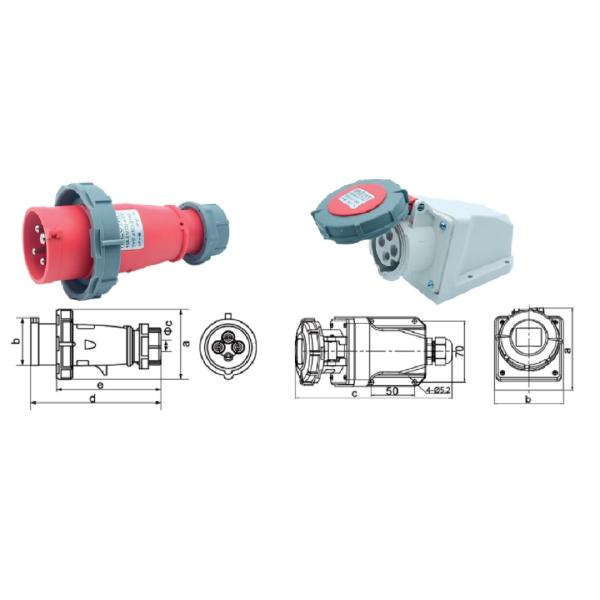 Промышленный электрический разъем IP67 с 4 булавами с 16A / 380 ~ 415V