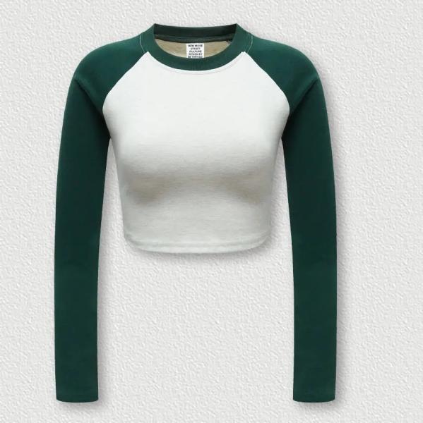                  Autumn and Winter American Retro Color Contrast Long-Sleeved Spice Girls Short Women′s T-Shirt Custom Logo             
