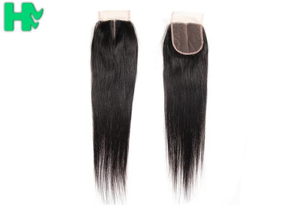 4*4 Free Middle Three Part Human Hair Closure , Peruvian Straight Hair With Closure