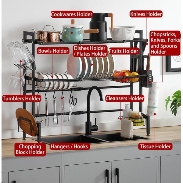 Stainless Steel Adjustable Over Sink Dish Rack 2 Tiers 780mm Height 255mm Width