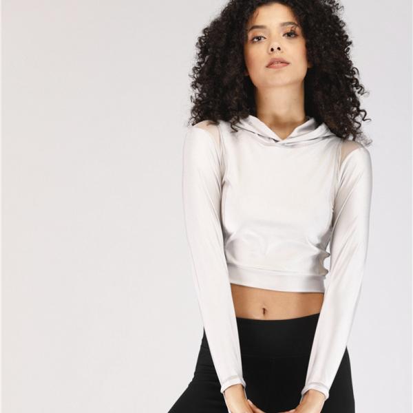 Разминка рукава Hoodies урожая спортзала женщин длинная подрезала рубашки с отверстием большого пальца руки