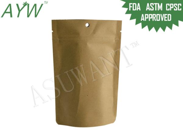 Resealable Brown Kraft k Bags With Eyelet Window , Kraft Stand Up Pouches Round Hole