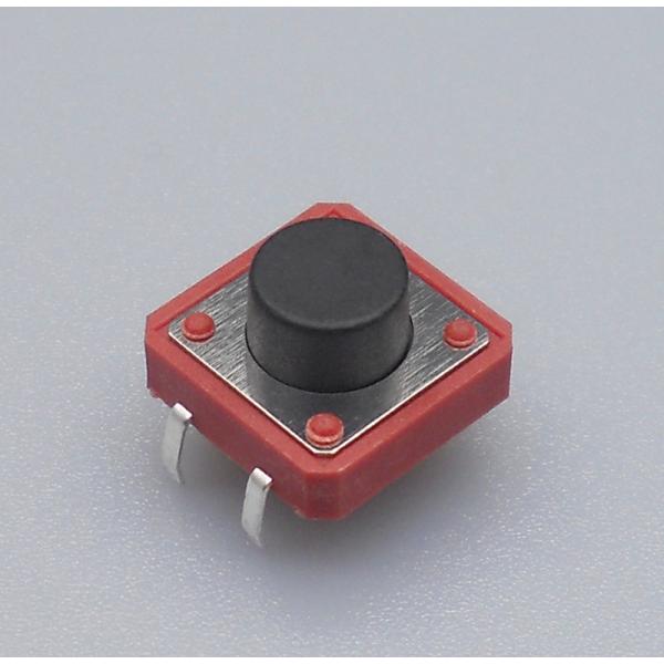 12 Mm X 12mm Tactile Switch Thru Hole Red House 0.5mA Current Rate With Black Button