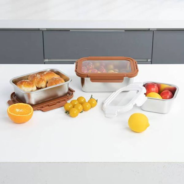 IKOO Stainless Steel Food Storage Container with Round/Square/Rectangular Shapes for Freshness Preservation and Airtight Seal