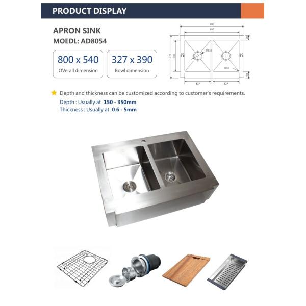 16 Gauge Brushed 31 Inch Undermount Apron Kitchen Sink Double Bowl 80x54