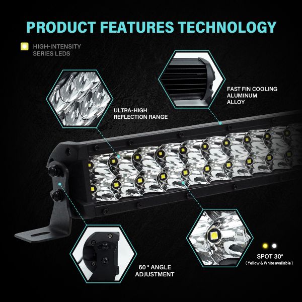 Ultra Bright 12V Amber LED Light Bars 10-52 Inches Waterproof for Off Road Truck UTV