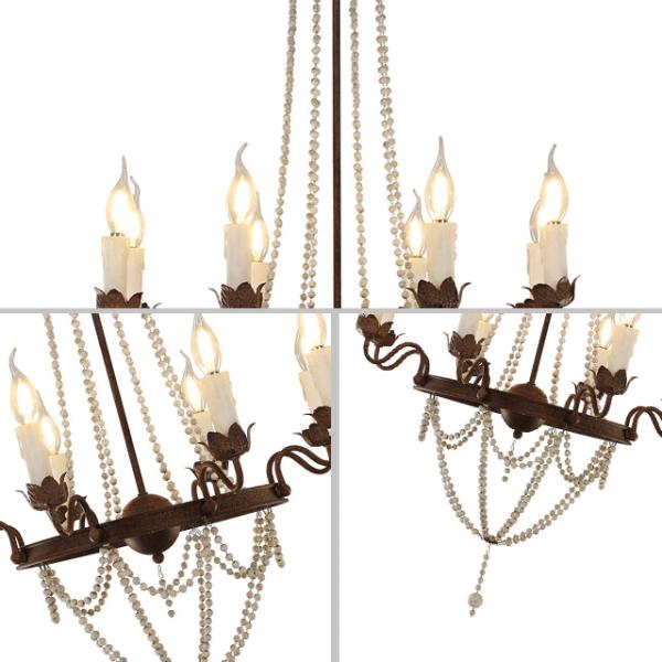 Iron farmhouse chandelier with white wood bead (WH-CI-26)