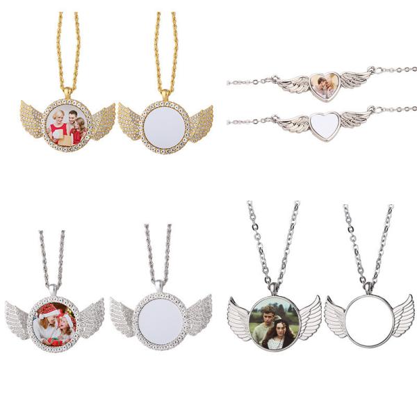 Jewelry Laser Back Pendant Personalized Angel Wing Necklace Memory Pendant With Wings