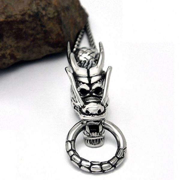 Fashion 925 Silver Plated Men's Stainless Steel Rope Chain Dragon Pendant Necklace(SP164)