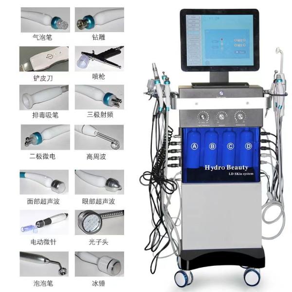 14 In 1 Hydrofacial Dermabrasion Big Bubble Oxygen Spray Facial Led Skin Rejuvenation Machine