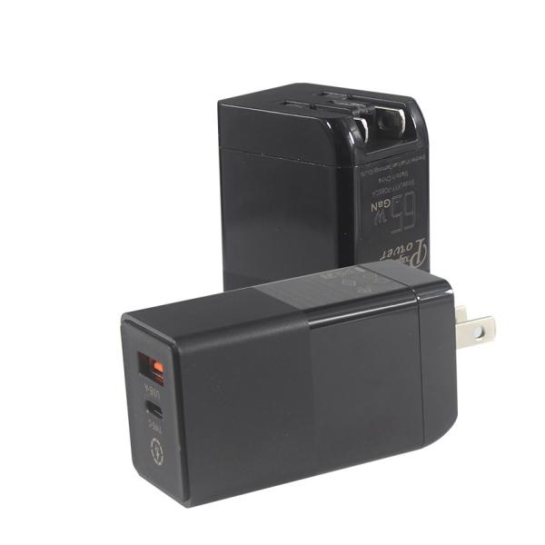 65W GaN PD Fast Charger with USB-C and USB-A Ports US Plug